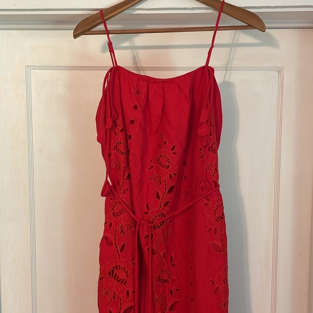 New Farm Rio Porcelain Garden Red Linen Midi Dress size Small - Picture 5 of 17